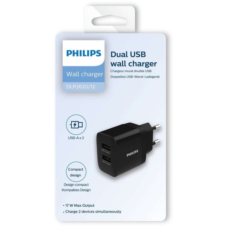 Philips USB adapterstik, 2 stik, sort