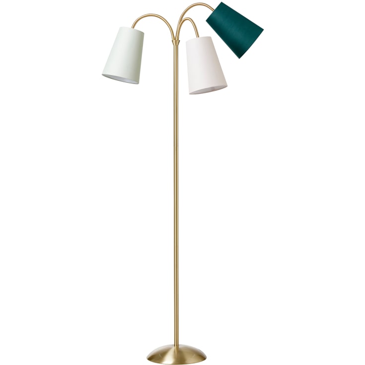 Nielsen Light Salsa golvlampa, guld med dammgrön, off white & flaskgrön skärmar