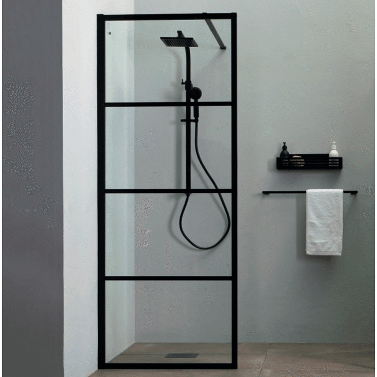 Lavabo Walk in brusevæg, 70 cm, klart glas, mat sort profil