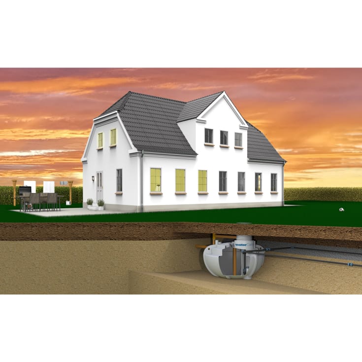 WaterCare 2300 l 3-kammertank med Grundfos AP35B.50.06.A1, 5PE