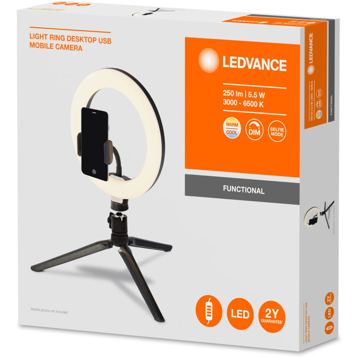 Ledvance Selfie Light Ring bordlampe, sort