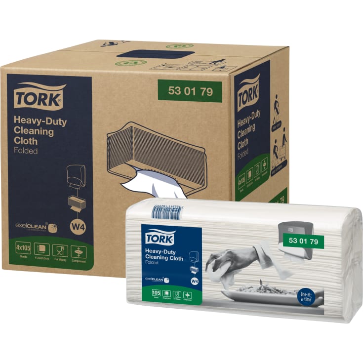Tork W4 industrielle tørkekluter, 1-lags, hvit, 105 ark