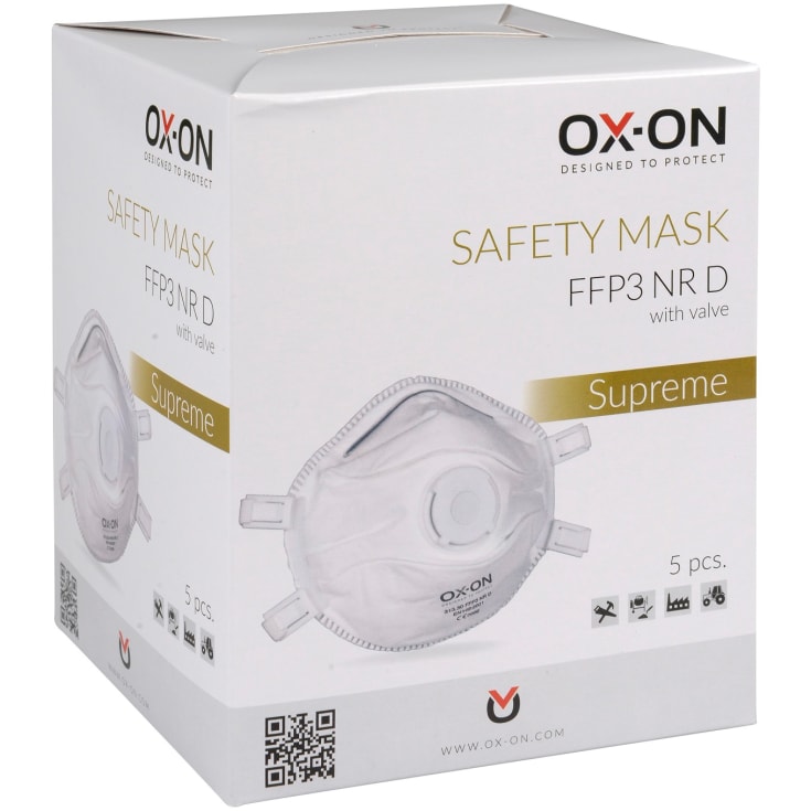 Ox-On FFP3NR D støvmasker med ventil, hård filt, 5 pk