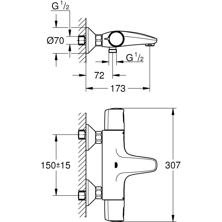 Grohe Precision Trend badekarbatteri, krom