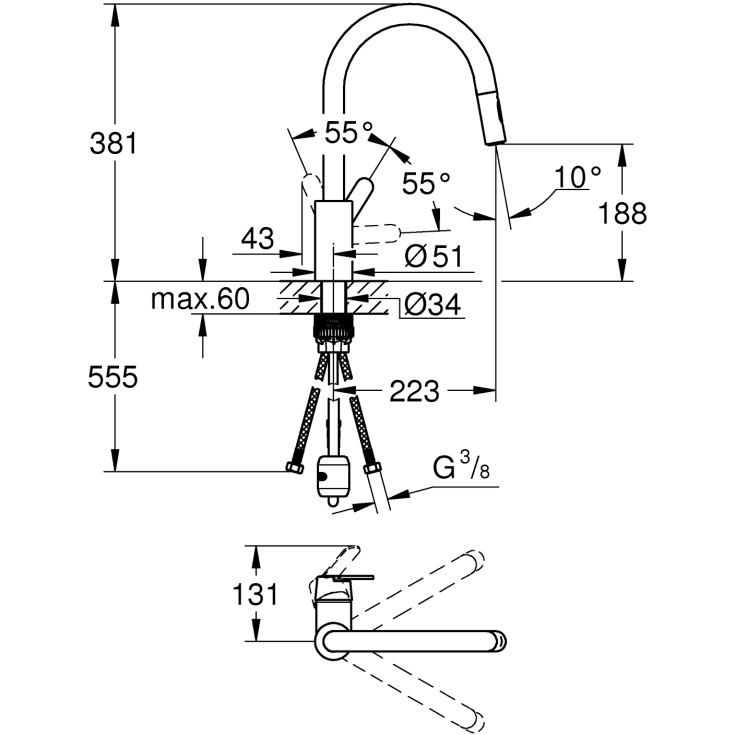 Grohe Quickfix Get, Etgrebskøkkenbatteri, Grohe Quickfix Zero