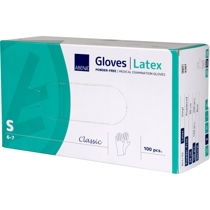 Abena Classic latexhandskar, storlek S. S, 100 stycken.