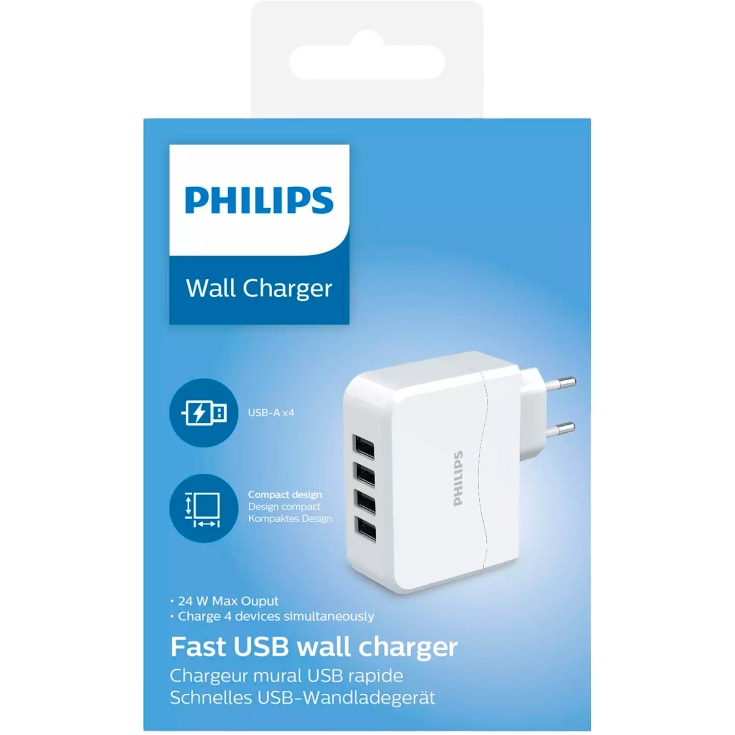 Philips USB laddare, 4 uttag, vit