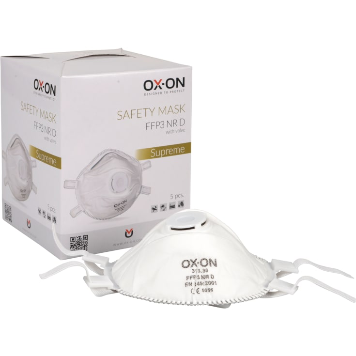 Ox-On FFP3NR D støvmasker med ventil, hård filt, 5 pk
