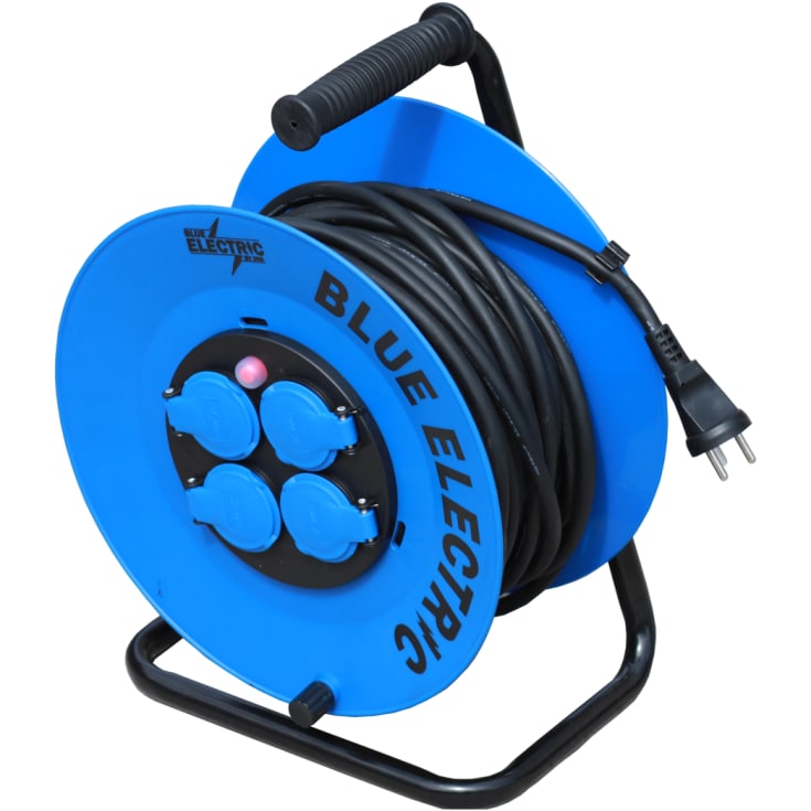 Blue Electric kabeltrommel med 4 uttak, 3x1,5 mm², 25 meter, Blå