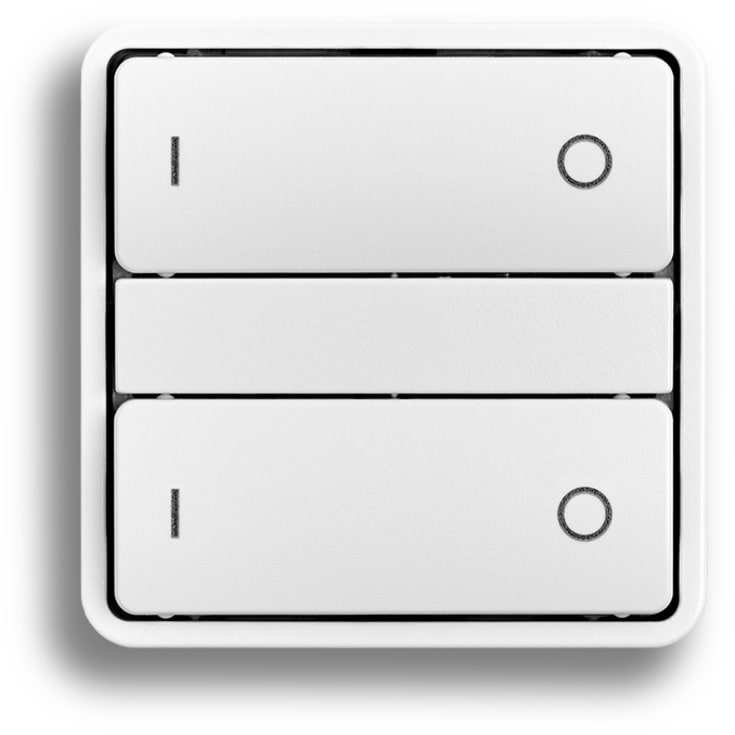 Smartkontakten Zigbee kontakt/lysdæmper til LK Fuga, tænd/sluk tangenter, hvid med Baseline 50 ramme