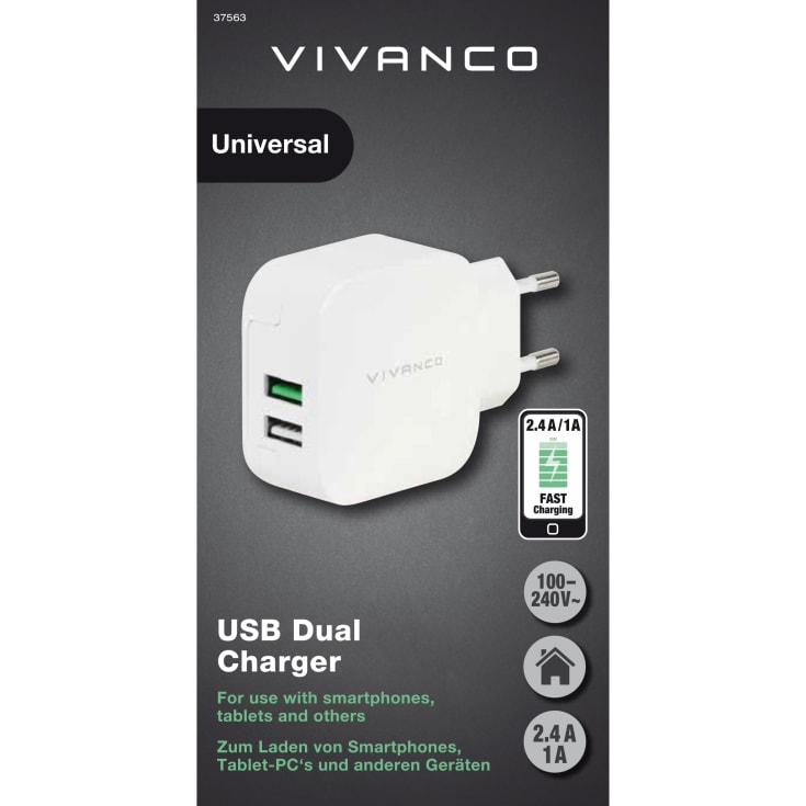 Vivanco opladerstik til 2 stk. USB-A med Smart IC, 17W