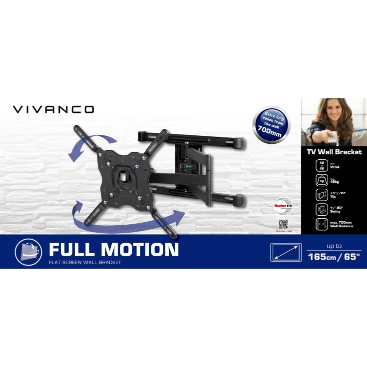 Vivanco 2-armet drejebeslag 65"/45 kg ekstra vægafstand, sort