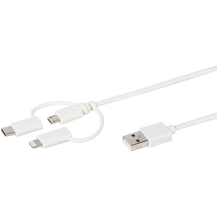 VIVANCO USB-C/Lightning/Micro-USB-kabel 1m vit
