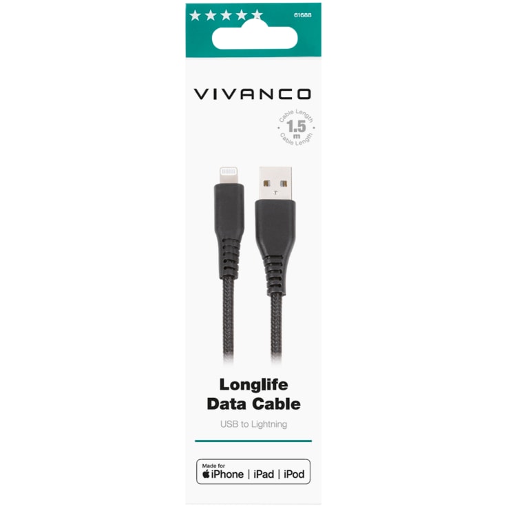 VIVANCO Longlife Lightning kabel 1,5m Svart