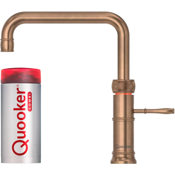 Quooker Classic Fusion Square kjøkkenarmatur, Combi tank, brunert messing