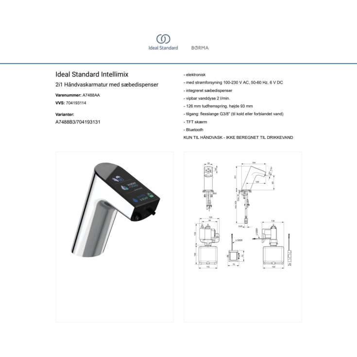 Ideal Standard Intellimix håndvaskarmatur, berøringsfri, krom