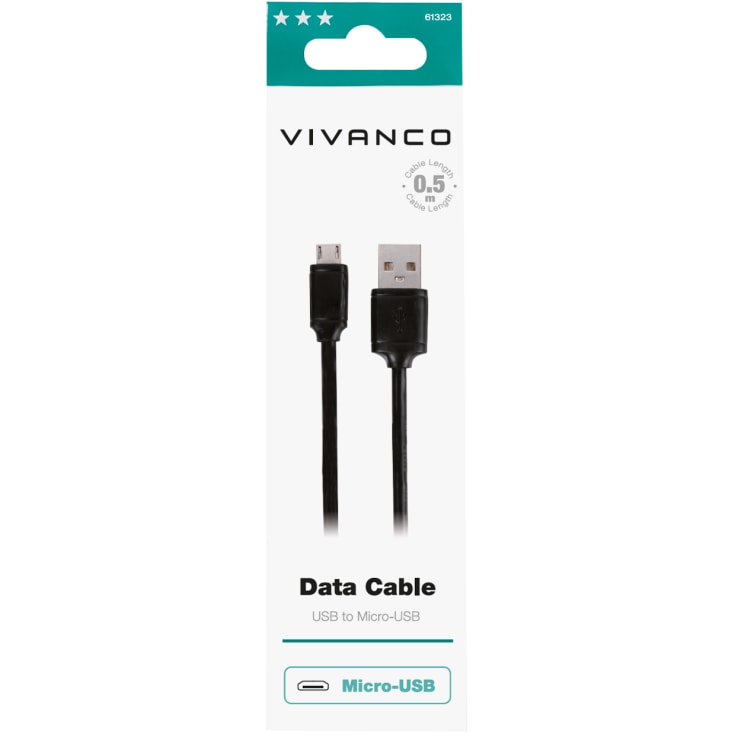Ladekabel Micro USB / USB-A, 0,5M sort