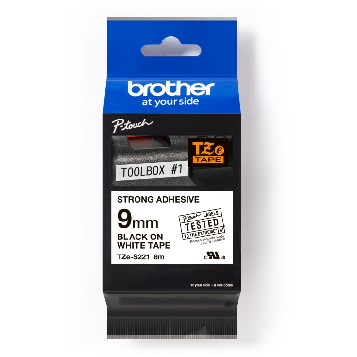 brother-tejp TZeS221, svart/vit, 9 mm x 8 m