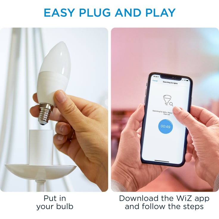 Wiz E14 mignonpære, fargeendring + hvit, 2-pack