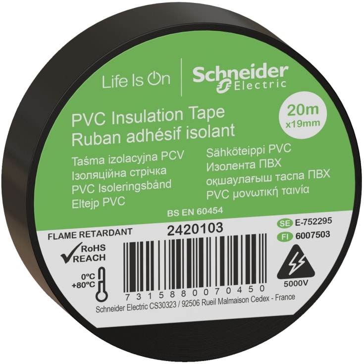 Schneider PVC isoleringstape, 19 mm x 20 m, sort