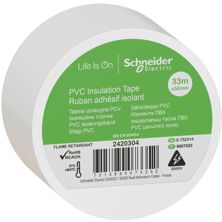 Schneider PVC isoleringstape, 50 mm x 33 m, hvid