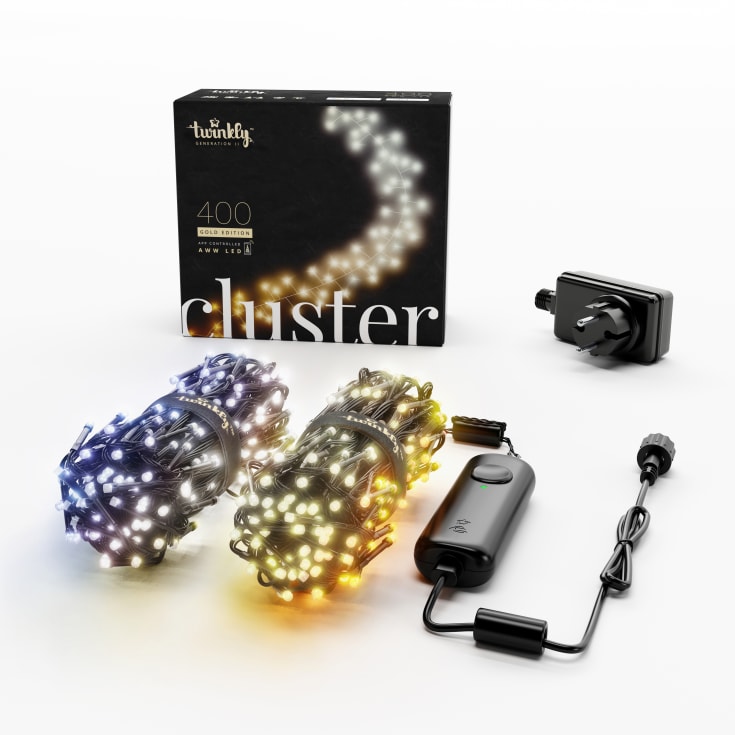Twinkly Cluster lyskæde 6 meter med 400 lys i amber og hvid