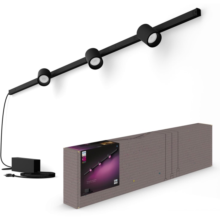 Philips Hue Perifo strømskinnesæt til væg, 3 skinnespots, sort