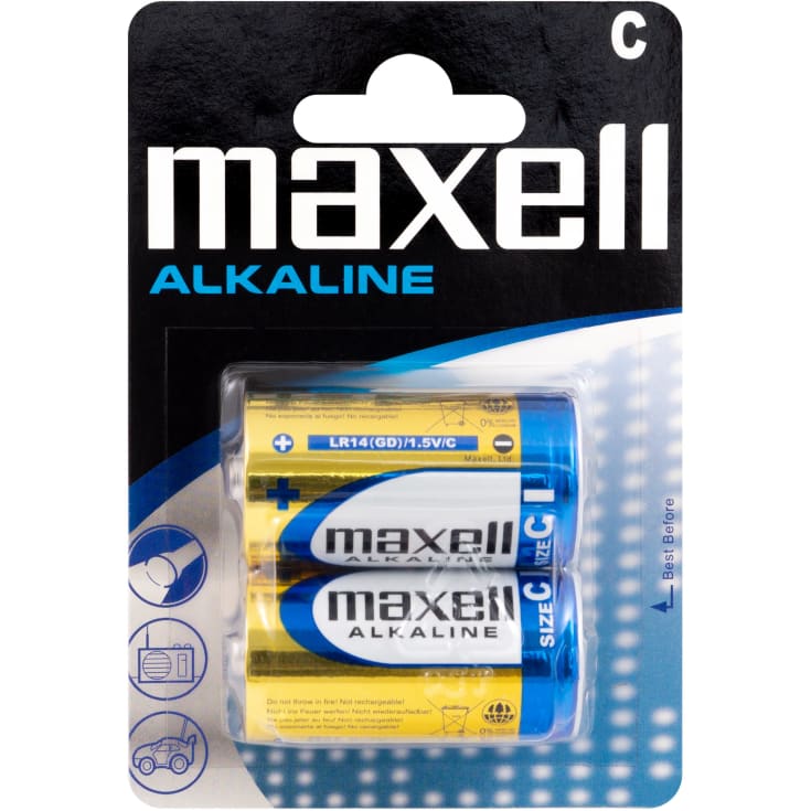 Maxell Long Life Alkaline C / LR14 batterier, 2 stk.