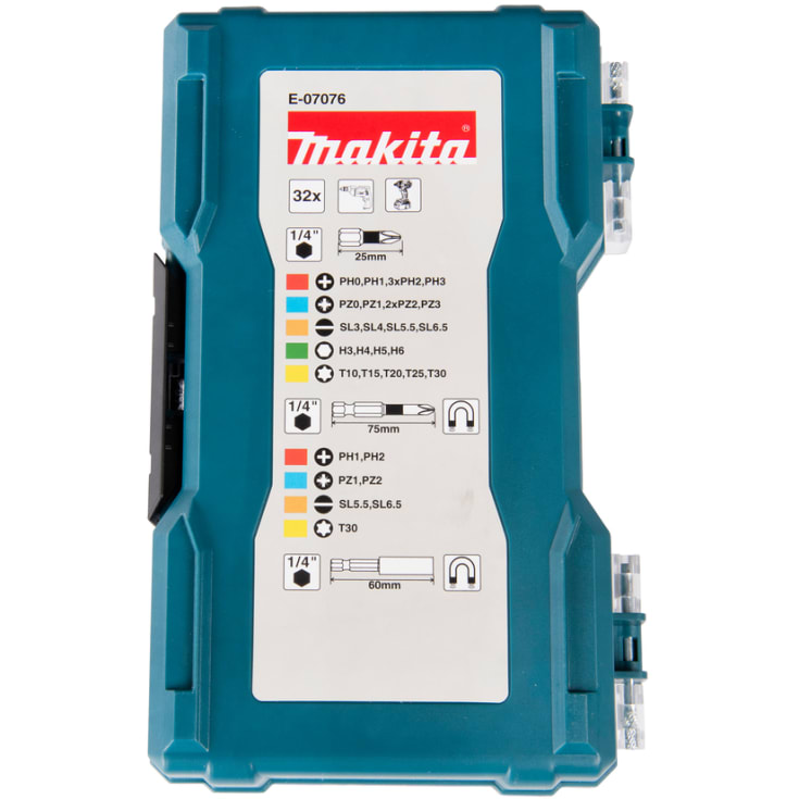 Makita bitsett, med korte og lange bits, 32 deler