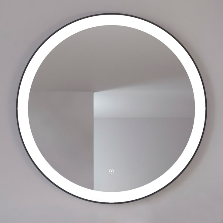 Loevschall Libra spegel med belysning, dimbar, touch, Ø100 cm, svart