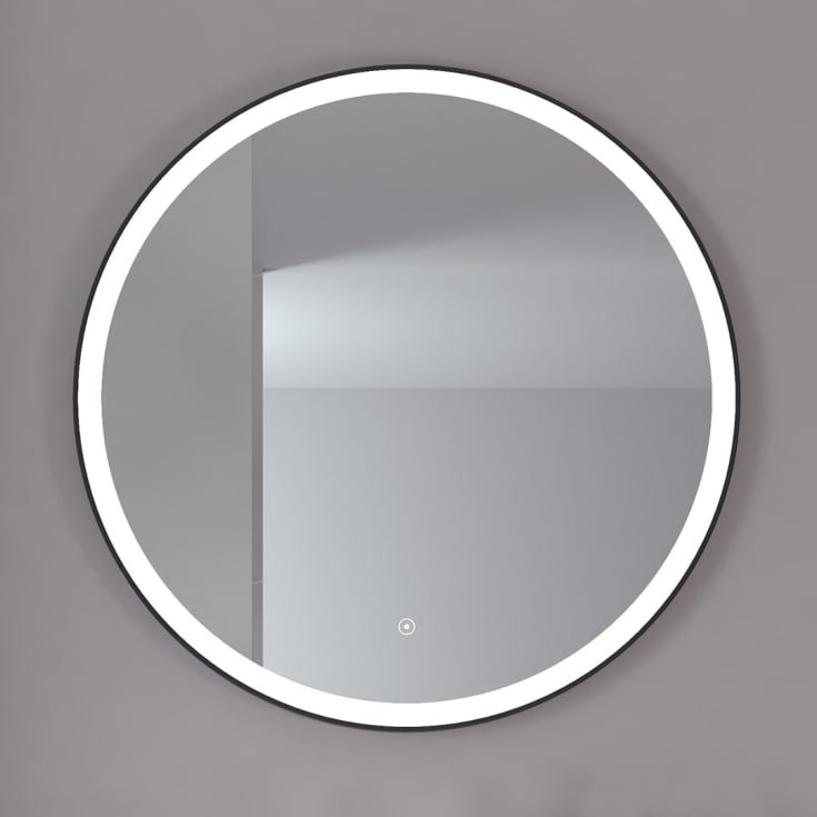 Loevschall Nyborg spegel med belysning, dimbar, touch, Ø80 cm, svart