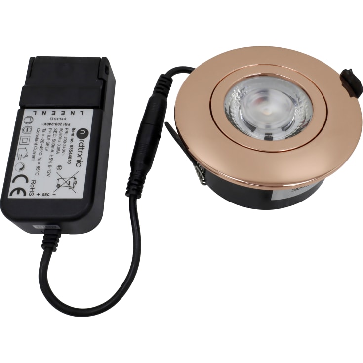 Nordtronic Low Profile Flexible downlight, driver, Ø7,5 cm, kobber, 3000K