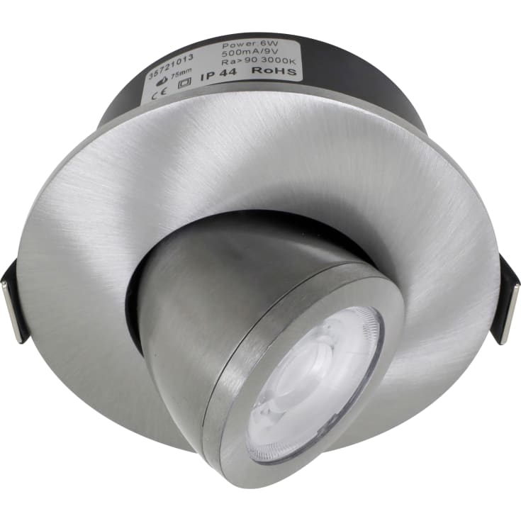 Nordtronic Low Profile Fleksibel innfelt spotlight, tiltbar, Ø7,5 cm, børstet aluminium, 3000K