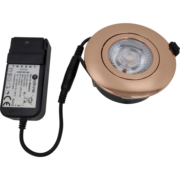 Nordtronic Low Profile Flexible downlight, driver, Ø8,3 cm, kobber, 2700K