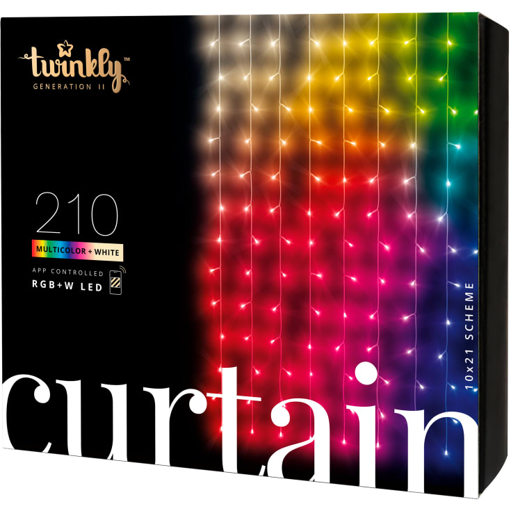 Twinkly Curtain lysgardin lyslenke utendørs, 210 fargade + hvite lys, 1 x 2,1 meter