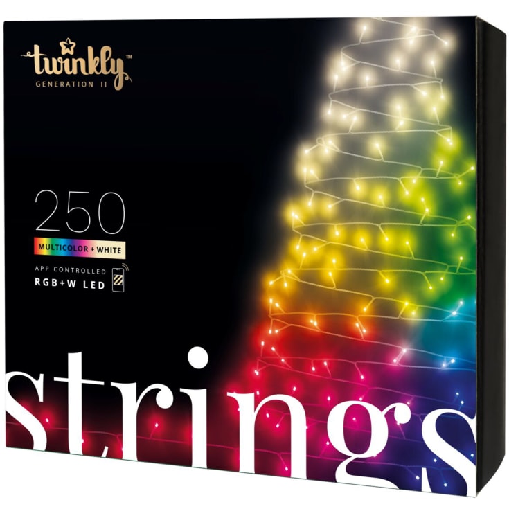Twinkly Strings udendørs juletræskæde, 250 farvede + hvide lys, 20 meter