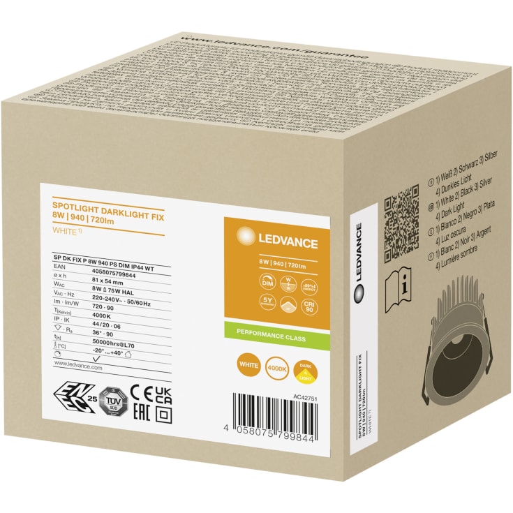 Ledvance Darklight innfelt spotlight, 4000K, hvit
