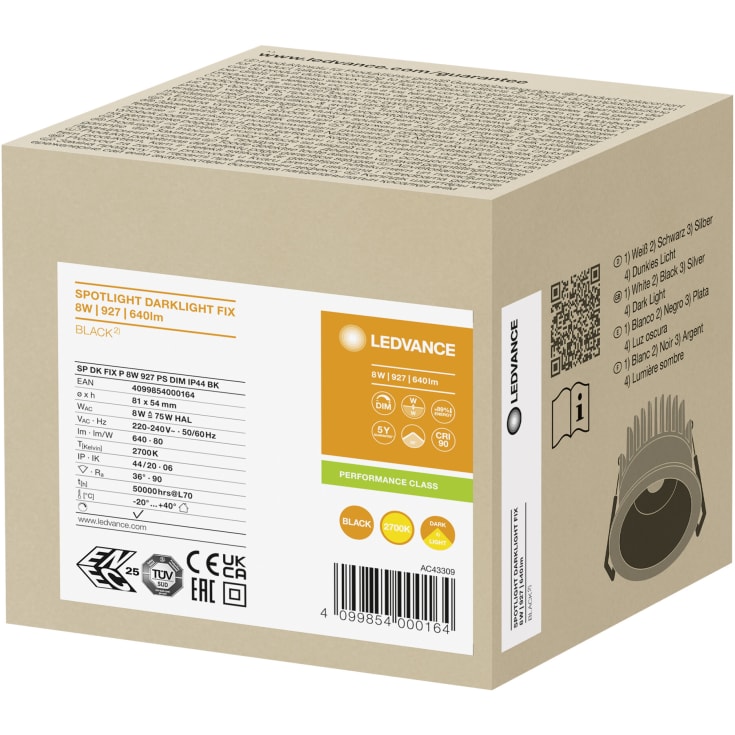 Ledvance Darklight innfelt spotlight, 2700K, svart
