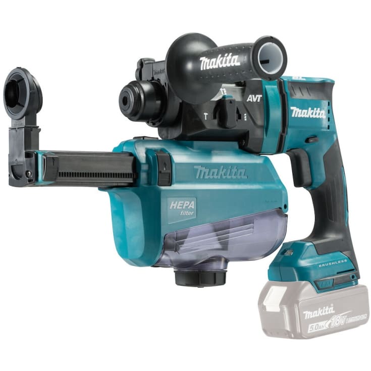 Makita bore-/mejselhammer DHR182ZWJ, 18 V, med støvopsamler DX05