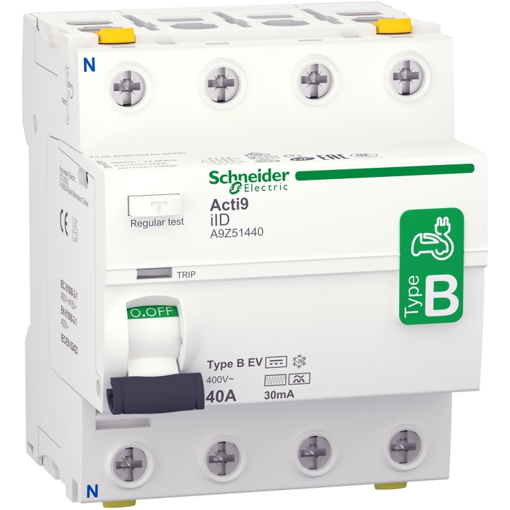 RCCB HPFI-strömbrytare 4P, 40A, 30mA, B EV, AC/DC