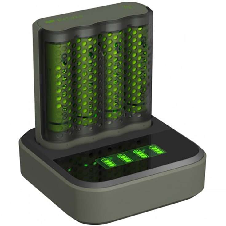 GP ReCyko Speed lader + ladestasjon og 4 x AA-batterier
