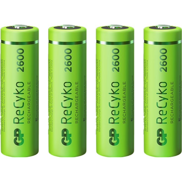 GP ReCyko genopladelige AA batterier, 2600mAh, 1,2V - 4 stk