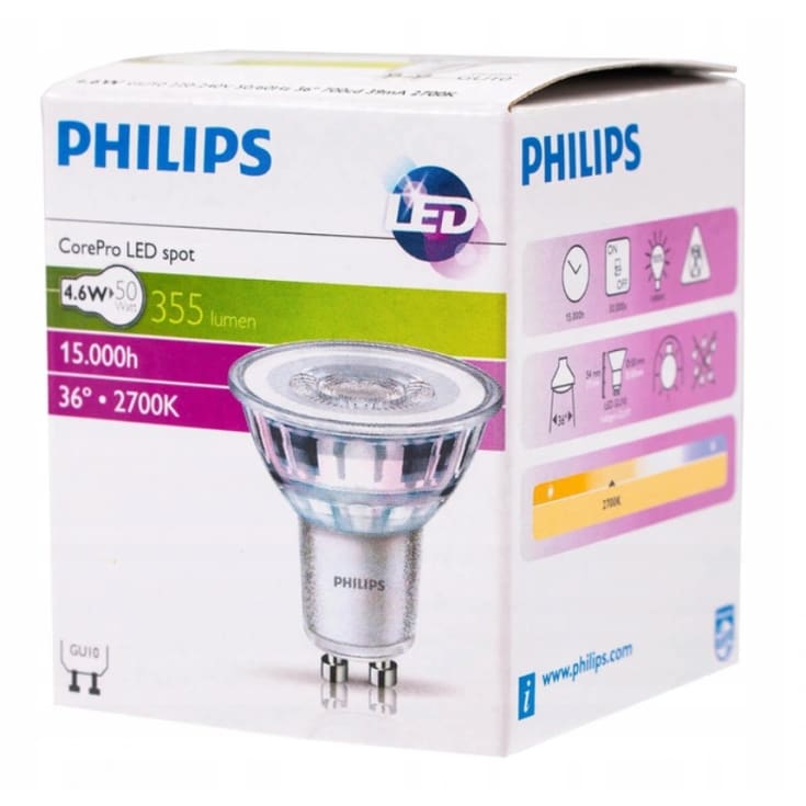 Philips CorePro GU10 spotlampa, 2700K, 4,6W