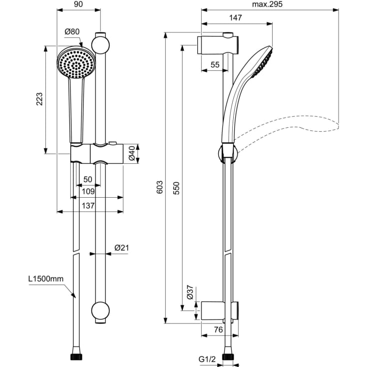 Ideal Standard Idealrain S1/600 brusesæt, vandbesparende,  krom