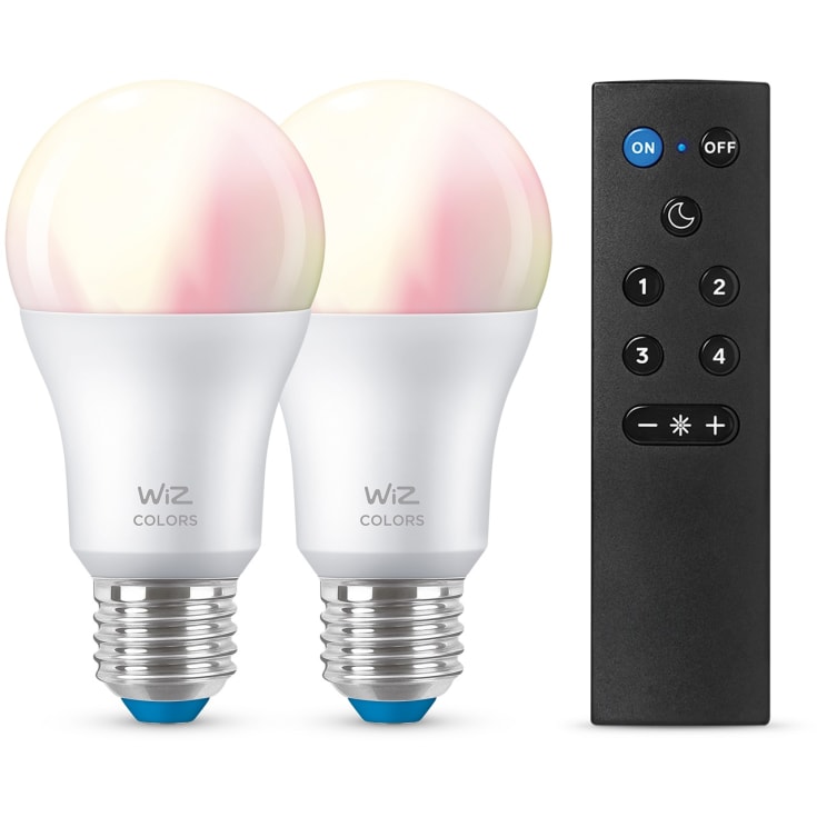 Wiz E27 standardlampa med fjärrkontroll, färgförändring + vit, 2 st