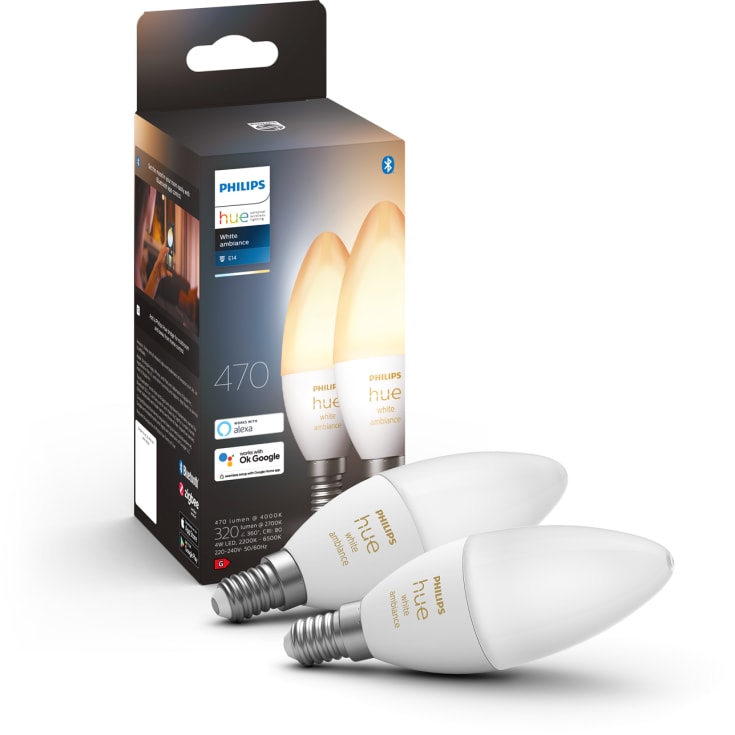 Philips Hue White Ambiance E14 mignonpære, 2-pak