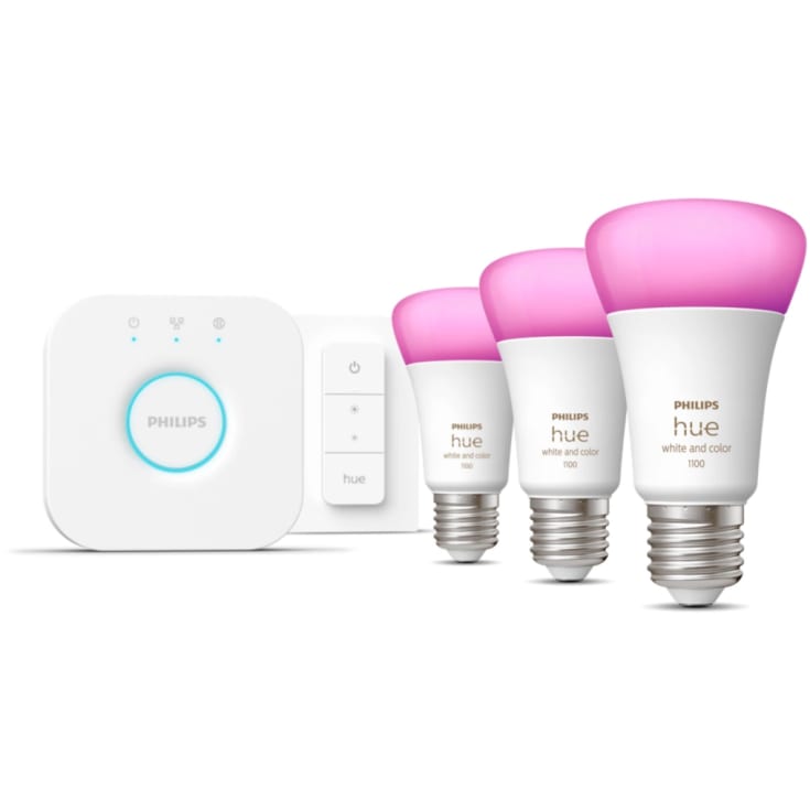 Philips Hue White Color Ambience E27 standardpære, startpakke med dimmer