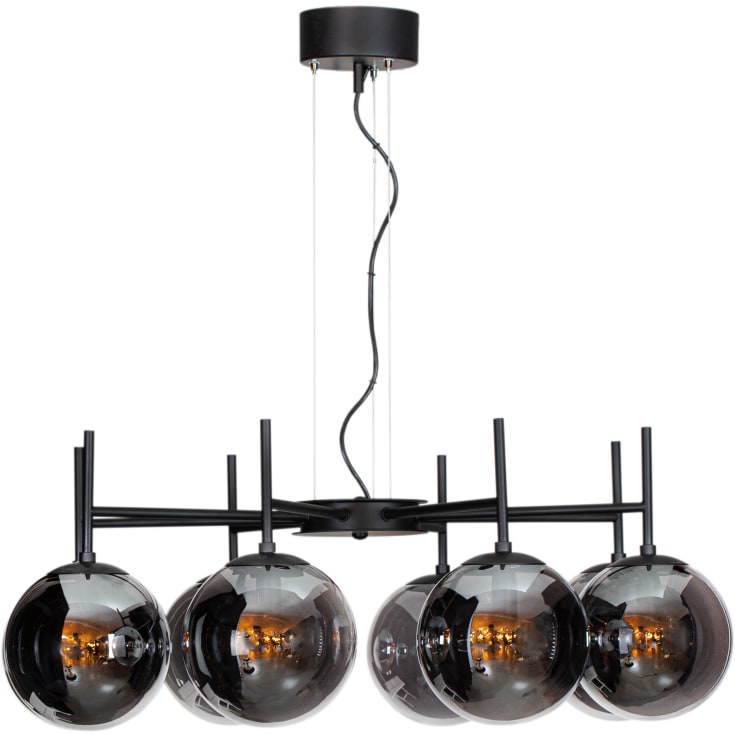 Boyle Lysekrone 8xE27Ø80cm, røgfarvet glas/sort