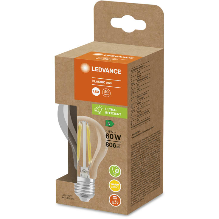 Ledvance Ultra Efficient E27 standardpære, 3000K, 3,8W