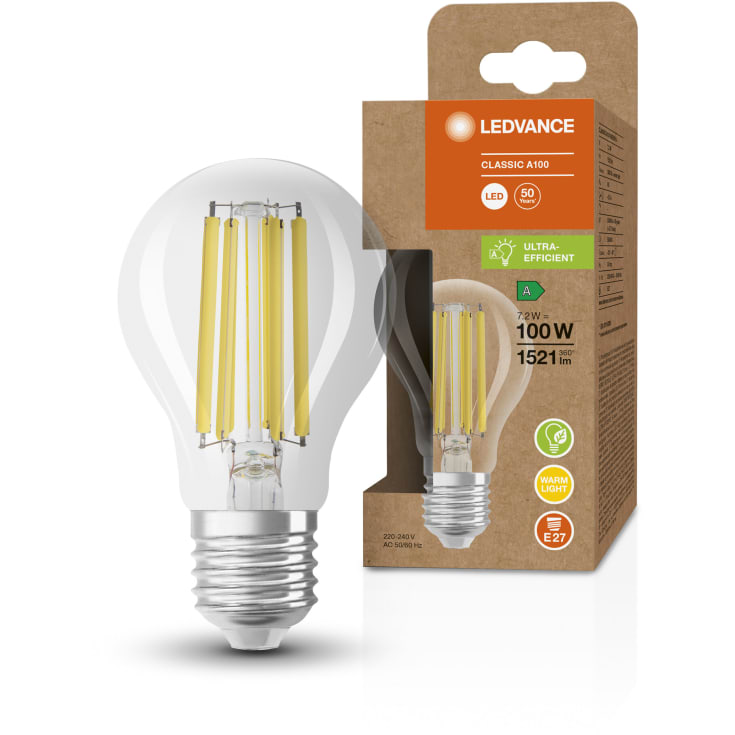 Ledvance Ultra Efficient E27 standardpære, 3000K, 7,2W